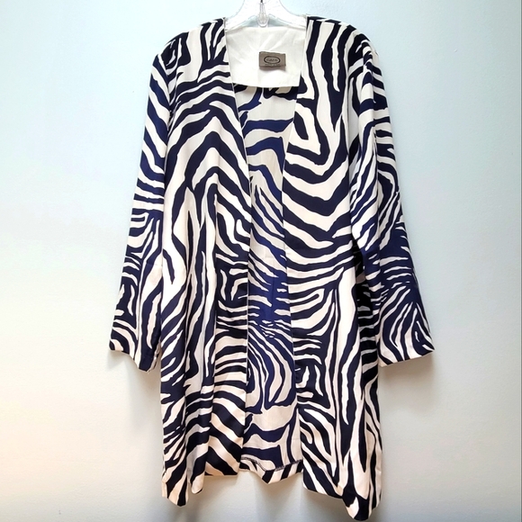 CAMI POUR/FOR LE BOFF | Zebra Pattern Navy & Cream Open Blouse, Sz. L - Picture 2 of 4